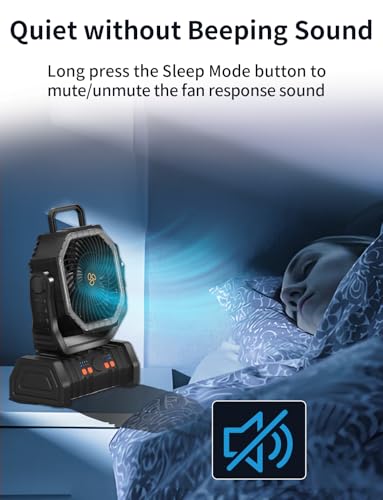 Battery Operated Fan Portable Battery Powered Outdoor Camping Tent Fan with LED Lantern Light 20000mAh Rechargeable, Oscillating, 360° Rotating Hanging Hook, Cordless USB Desk Fan(Black)