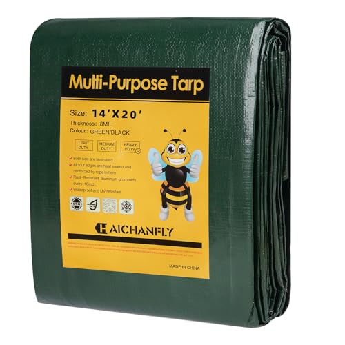 Heavy Duty Double-Sided Waterproof Poly Tarp 14x20 Feet 8mil Thick Polyethylene Tarps, Perfect for Outdoor Use, Plastic Cover & Mat for Tent Camping Storage Boat Bikes Vehicles - color: Jasper-8 Mil, size: 14' x 20' 1psc