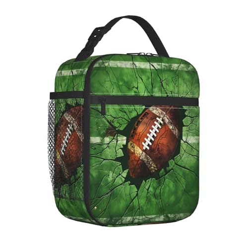 Reusable Football Lunch Box for Kids Girls Boys Women Adult, Insulated Cracked Field Sport Balls Lunch Bag,Polyester Cooler Handbags Case for School Picnic Work Travel Beach or Hiking - color: Football 03