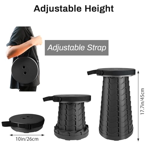 FoldingStool Colorful Stool Body Portable Collapsible Stool Seat Max Load Capacity 397lbs, Telescopic Folding Stools Retractable Stools for Adult Camping Hiking Travel Outdoor BBQ (Black) - color: Black