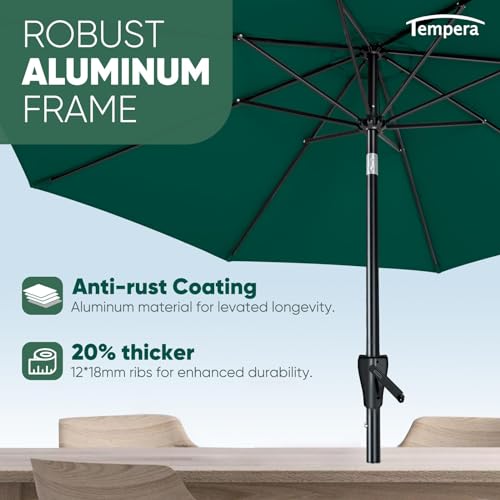 Tempera Patio Market Outdoor Table Umbrella with Push Button Tilt and Crank, Large Sun Umbrella with Sturdy Pole & Fade Resistant Canopy, Easy to Set - color: Forest Green, size: 9 FT