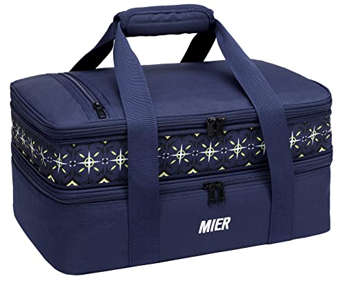 MIER Insulated Double Casserole Carrier Bag for Lasagna Lugger, Potluck Parties, Picnic, Beach, Fits 9 x 13 Inches Baking Dish, Casserole Dish, Expandable, Dark Blue - color: Dark Blue