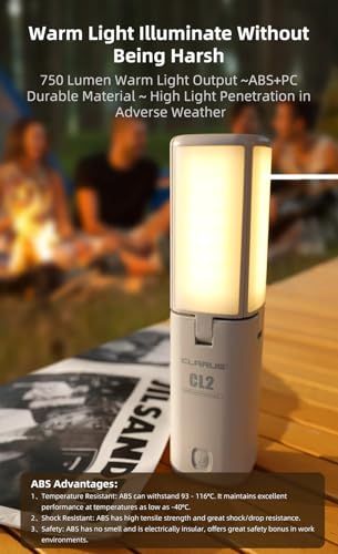 klarus CL2 Rechargeable Camping Lantern, 750 Lumens, 7 Light Modes Waterproof Foldable Tent Light with Power Supply for Emergency, Camping, Beach, Travel, Power Outages, Bundle with a USB Wall Plug