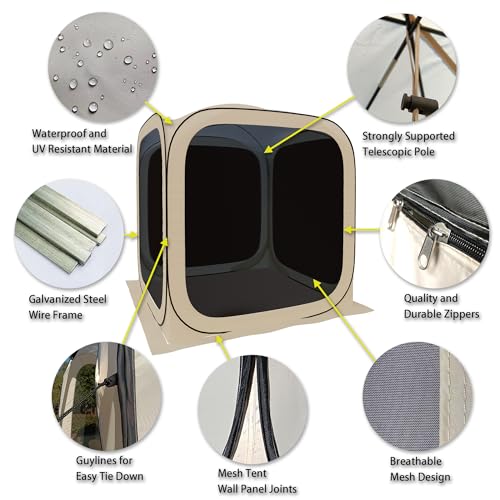 HOOYEAH Pop-up Tent Screenhouse, Portable Screened Tent Camping Canopy Foldable Instant Screen Room Outdoor Gazebo with Mosquito Net for Patio, Backyard, Garden and Outdoor Activities, 6x6