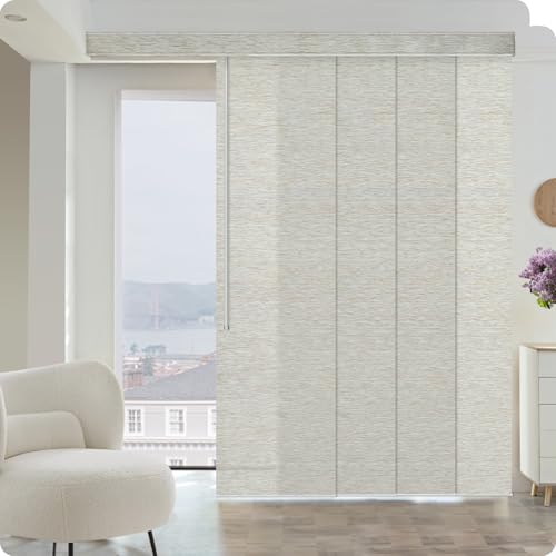 Graywind Manual Sliding Panels Natural Woven Panel Track Blinds Wand Control Window Blinds for Patio Sliding Glass Door Large Windows Width Up to 153", Custom Size (Moonlight) - color: Natural Moonlight