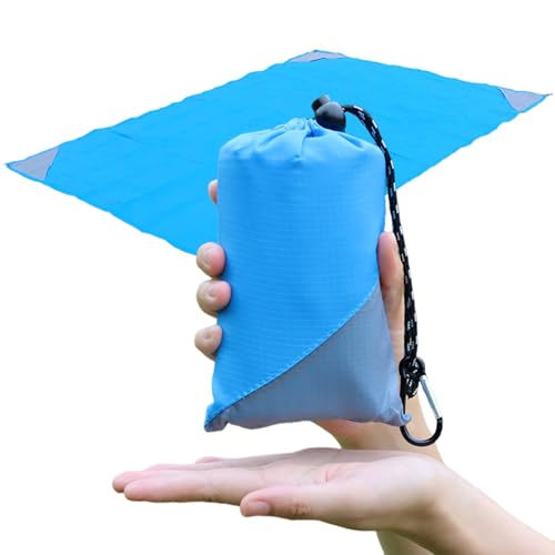Orga'Neat Pocket Picnic Blanket, Beach Mat Waterproof Sandproof, Compact Lightweight Small Tarp for Camping, Hiking, Backpacking, Festival, Travel, Foldable in Bags (Blue/Grey, 55"x39") - color: Blue/Grey, size: 55"x39"