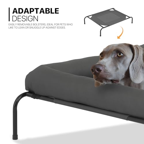MoNiBloom Outdoor Elevated Dog Bed w/Removable Bolster, Portable Raised Outdoor Dog Bed with Stable Anti-Slip Feet & Breathable Mesh, 55 Inches Length, Dark Gray - color: Dark Gray, size: 55"L