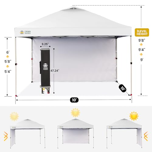 CROWN SHADES 10x10 Pop Up Canopy with 1 Side Wall - Beach Tent with One Push Setup - Outdoor Sun Shade for Events, Parties, Camping - Gazebo with STO-N-Go Cover Bag (White) - color: Grid White, size: 10x10FT