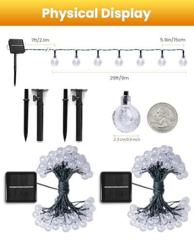 Brightown Solar String Lights Outdoor Waterproof, 2-Pack 120 LED 72Ft Total, Solar Powered Globe Patio Lights with 8 Lighting Modes for Garden Yard Porch Wedding Party Decor (Multicolor) - color: Multicolor, size: 2 Pc