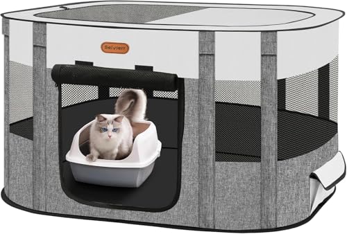 Seiyierr Foldable Pet Playpen - Cat & Puppy Playpen, Travel Dog Crate with Carrying Case, Cat Tent Dog Pen for Outdoor Camping Use - color: Grey, size: Small(29.5''×22.8''×16.5'')