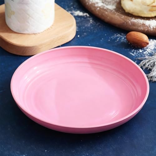 Wheat Straw Plates Unbreakable Dinner Plates Set of 6, Reusable Lightweight Plastic Plate for Camping Kitchen, Microwave and Dishwasher Safe (Pink) - color: 6 Pink