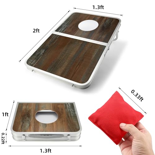 Portable Cornhole Board Set with Aluminum Alloy Edging,2x1.3ft Foldable Corn Hole Games for Adults and Family with 8 Bean Bags for Outdoor Backyard Travel Tailgate Camping - color: Wood color