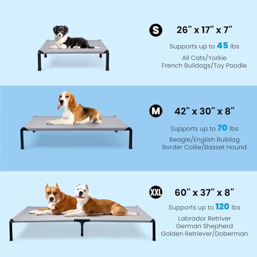 Heeyoo Elevated Dog Bed, Cooling Raised Pet Cot with Chew Proof Mesh Fabric and Steel Frame, Portable Dog Cot Bed with No-Slip Rubber Feet for Outdoor Indoor Use - color: Grey, size: 60"L x 37"W x 8"H