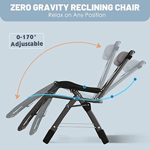 Slsy Zero Gravity Chair, Reclining Lounge Chair with Removable Tray for Indoor and Outdoor, Patio Recliner Folding Reclining Chair, Pacific Gray - color: Pacific Gray, style: Zero Gravity Chair