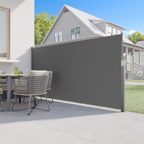 U-MAX Retractable Side Awning, 118"x 63" Folding Privacy Screen Outdoor, 180g/㎡ Premium Polyester Fabric Retractable Fence for Patio, Garden and Terrace, Dark Grey - color: Dark Grey, size: 118"x 63"