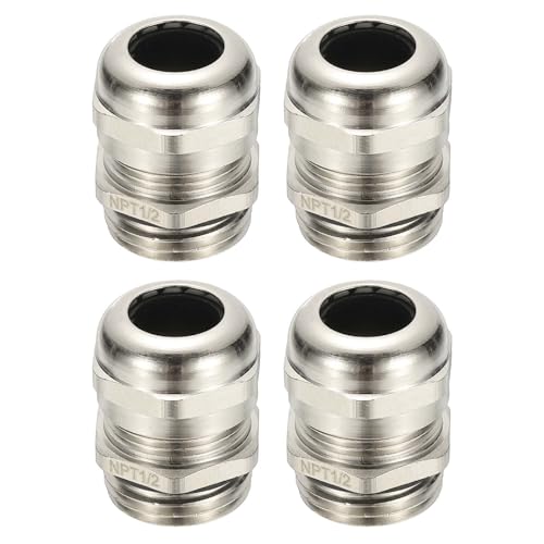 PATIKIL Waterproof Electrical Cable Glands, NPT1/2 4 Pcs 1/4" - 1/2" Nickel-Plated Brass Cord Grip Electric Wire Connector Wire Protector for Outdoor Cable Box Enclosure Junction Box - size: NPT 1/2 1/4" - 1/2"