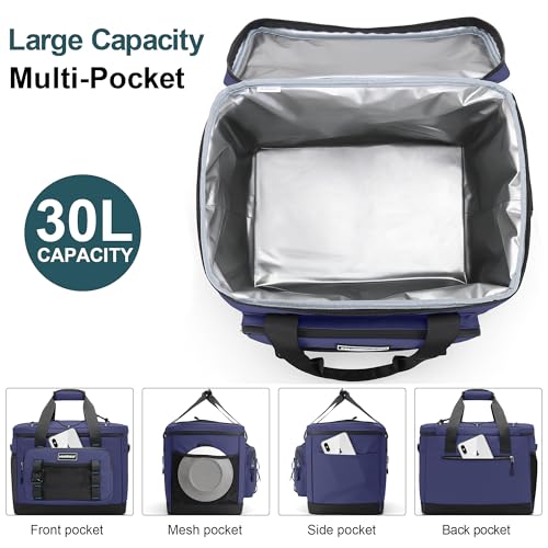Hulongo Insulated Foldable Collapsible Cooler Bag Soft Sided Cooler for Picnic, Camping, Grocery Shopping, Beach, 30L - color: dark blue