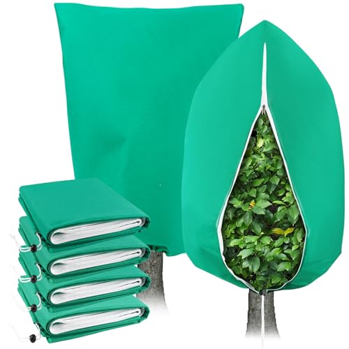 4 Pack Plant Covers Freeze Protection for Winter, 2.2oz/yd² Frost Blankets Cloths With Zipper/Drawstring (47" X 32"), Large Plant Frost Protection Covers Outdoor, for Shrub Bush Fruit Tree Potted