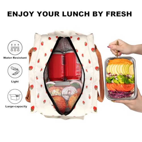 Joymee Lunch Bag Women Insulated Lunch Box Reusable Leakproof Large Spacious Cooler Tote for Women Men Adult with Bottle Holder and Side Pockets for Work Office Travel Picnic - Strawberry - color: 04 Strawberry