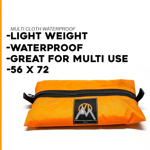 VIAM Outdoors | Multi Cloth Waterproof Ultralight Lightweight Backpacking Camping and Survival Tarp | 1.9oz Orange | Measures 54 inches by 72 inches | has Stake Loops and Guy line Loops - color: Multi-cloth