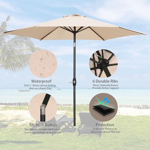 HYD-Parts 9FT Patio Umbrella Outdoor Table Umbrella,Market Umbrella with Push Button Tilt and Crank for Garden, Lawn, Deck, Backyard & Pool, No Base (Khaki) - color: Khaki, size: Umbrella Only