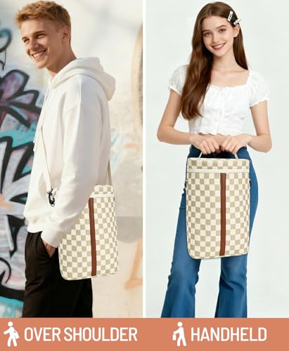 Insulated Wine Bag - Wine Bottle Carrier Tote Cooler Bags for Gifts Travel Picnic Beach, Khaki Checkered Pattern - 2 Bottle - color: Khaki Checkered Pattern, size: 2 Bottles