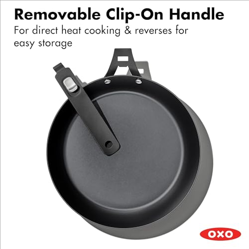 OXO Outdoor Pre-Seasoned Carbon Steel 10" Frying Pan Skillet, Detachable Handle for Easy Storage, Indoor Use, Nonstick with Use, Induction Suitable,Oven & Broiler Safe,Browning, Grill,Sear,Saute,Black - size: 10" Frying Pan Skillet Set