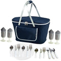 Picnic at Ascot Patented Collapsible Insulated Picnic Basket Equipped with Service For 4- Designed and Assembled in USA - color: Navy