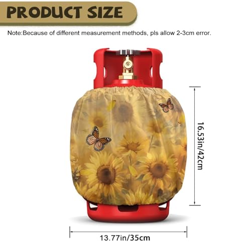 Sunflower Butterfly Propane Tank Cover Fits Standard 20 lb Tank Cylinde Travel Trailer Propane Covers with Elastic Slip in Gas Cover Water & Wear-Resistant for Outdoor and Indoor Use - color: Sunflower Butterfly