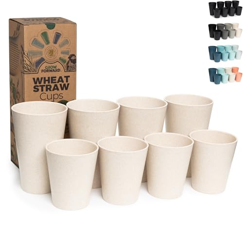 Grow Forward Premium Wheat Straw Cups - 13 & 20 oz Unbreakable BPA Free Hard Plastic Cups - Reusable Lightweight Plastic Drinking Glasses for Kitchen, Outdoor, Water, Camping, RV - Sahara - color: Sahara Beige, size: 13/20oz