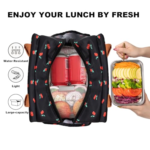 Joymee Lunch Bag Women Insulated Lunch Box Reusable Leakproof Large Spacious Cooler Tote for Women Men Adult with Bottle Holder and Side Pockets for Work Office Travel Picnic - Cherry - color: 04 Cherry