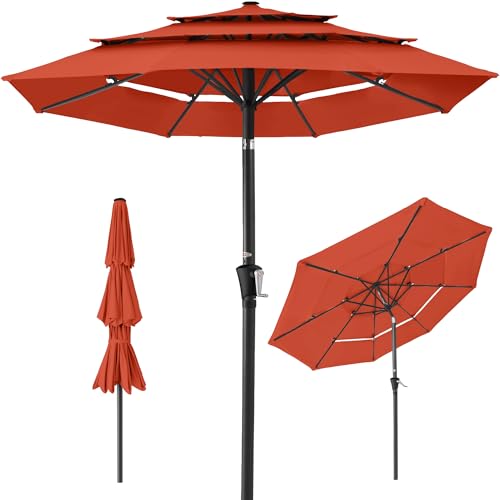 Best Choice Products 10ft 3-Tier Market Patio Umbrella, Outdoor Sun Shade with Tilt, Crank Lift, 8 Ribs for Backyard, Deck, Poolside - color: Rust