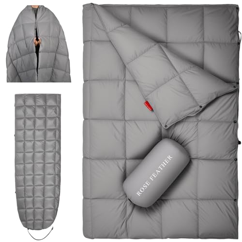Down Camping Blanket - Lightweight, Packable, Warm & Puffy Outdoor Travel Quilt for Sleep, Hiking, Backpacking, Stadium, Festivals, Water-Resistant Sleeping Bag 55"x79" - color: Storm Gray, size: 1lb 6oz / 79" X 55"