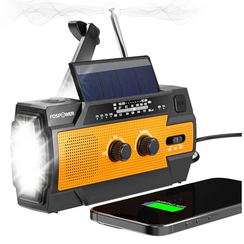 FosPower NOAA Emergency Weather Radio A3 14800mWh Portable Power Bank, AM/FM, USB/Solar/Hand Crank Charging, SOS Alarm & Flashlight for Indoor/Outdoor Emergency - Orange - color: 05 - Model A3 - Orange