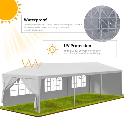 LEMY 10x30 Party Tent Outdoor Wedding Camping Canopy Heavy Duty Gazebo with Removable Sidewalls, Waterproof Shade Shelter for Backyard, Garden, Patio - size: 10' x 30'