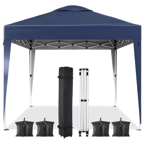 10 x 10 FT Pop Up Canopy Tent, Height Adjustable Sun Shade Shelter with Top Vent, Commercial Portable Instant Canopy with Wheeled Carry Bag, Waterproof Party Tent for Patio, Garden, Navy Blue - color: Navy Blue, size: Leg Wrap