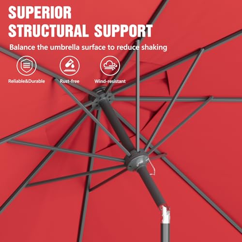 Outdoor Patio Umbrella, Table Umbrella with Push Button Tilt and Crank, 8 Ribs Market Umbrella - color: Red-Steel Ribs, size: 9FT