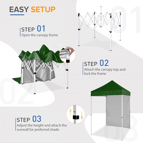 EAGLE PEAK Pop up Canopy 5x5, Outdoor Portable Canopy Tent with One Removable Sunwall, Carry Bag Included, Green - color: Green