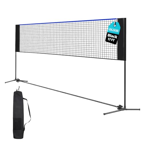OLIXIS Portable Badminton Net, Height Adjustable Volleyball Net, Badminton Net with Carry Bag, Volleyball Net for Pool, BackyardGame Indoor Outdoor Use - color: Blue, size: 17FT