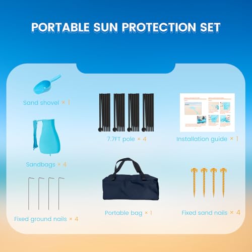 Beach Tent Sun Shelter 10x10FT Beach Shade Canopy with 8 Sandbags, UPF 50+ Protection Beach Shade Canopy, Outdoor Tent for Beach