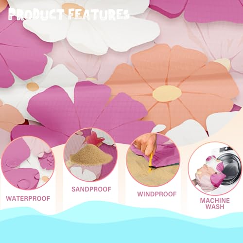 Beach Blanket Waterproof Sandproof 1-7 Adult Oversized 78 '' × 81 '' Lightweight Durable Compact Sand Free Extra Large Beach Mat for Travel Camping Hiking Picnic - color: Flower, size: 78“x81”