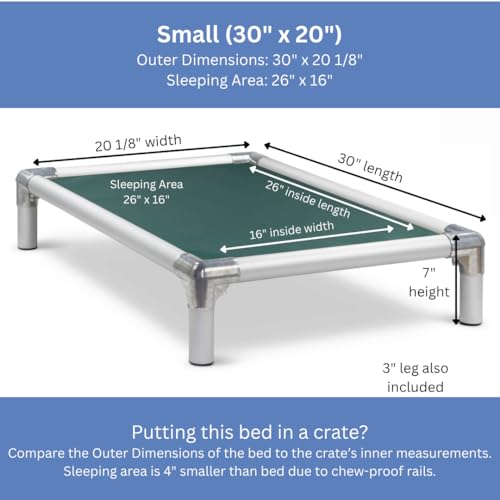 Kuranda Chewproof Elevated Crate Bed - Silver Aluminum - 30" x 20" - Vinyl - Forest Green - color: Forest, size: 30" x 20" - Silver Aluminum