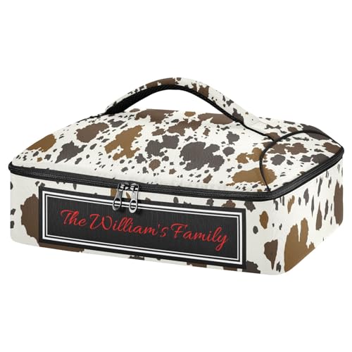 Kcldeci Custom Insulated Casserole Carrier Cowhide Leather Personalized Food Carriers with Dish Storage Leakproof Lasagna Holder Bag for Lasagna Pan Baking Dish Casserole Dish - color: B08