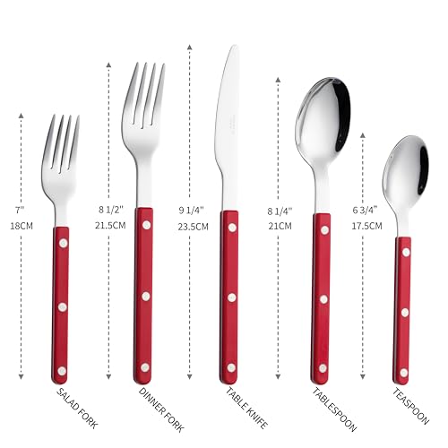 ANNOVA Silverware Set, Retro/Rivet Colorful Stainless Steel Tableware Kitchen Flatware Set Utensils, Includes Dinner Knives, Forks, Spoons, Salad Forks & Dessert Spoons (Red, 10 Pieces) - color: Red