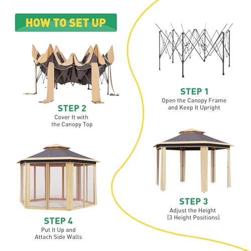 Takywep 13x13 ft Outdoor Gazebo Pop Up Canopy Tent, Heavy Duty Metal Frame, Double UV Protection, Privacy Screen Curtain, 3-Height Adjustable, Wheeled Bag & Ground Stakes for Backyard Patio Beige - color: Khaki Beige