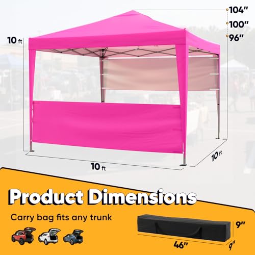 Quictent 10x10 Pop Up Canopy Tent with 2 Half Sidewalls, Instant Setup Gazebo for 1 Person, Portable & Compact, Waterproof & UV Protection, Ideal for Camping, Beach, Parties, and Outdoor Events - color: Pink, size: 10x10 with 2 Half Sidewall
