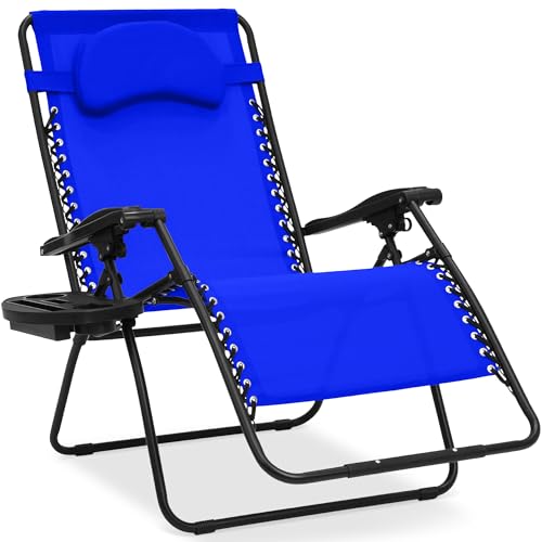 Best Choice Products Oversized Zero Gravity Chair, Folding Outdoor Patio Lounge Recliner w/Cup Holder Accessory Tray, Pillow - Cobalt Blue - color: Cobalt Blue