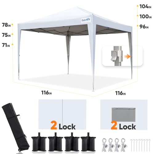 Quictent Privacy 8x8 Pop up Canopy Tent with Sidewalls and Roll-up Ventilated Windows, One Person Easy Setup, Outdoor Commercial Gazebo Shelter Enclosed Waterproof, Bonus 4 Sandbags - color: White, size: 8x8ft