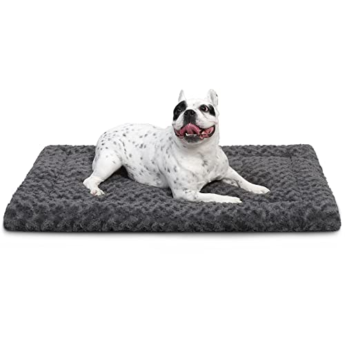 Washable Dog Bed Mat Dog Crate Pad Soft Fluffy Pet Kennel Beds Dog Sleeping Mattress for Large Jumbo Medium Small Dogs, 29 x 18 Inch, Gray - color: Grey, size: 29.00" x 18.00" x 1.50"
