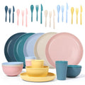 Wheat Straw Dinnerware Sets -DAPIPIK 36 Piece Unbreakable Dinnerware Sets for 6, Wheat Straw Plates and Bowls Set, Lightweight Camping Plates Cups and Bowls Set.Dishwasher Microwave Safe Dinnerware - color: Rich and colorful
